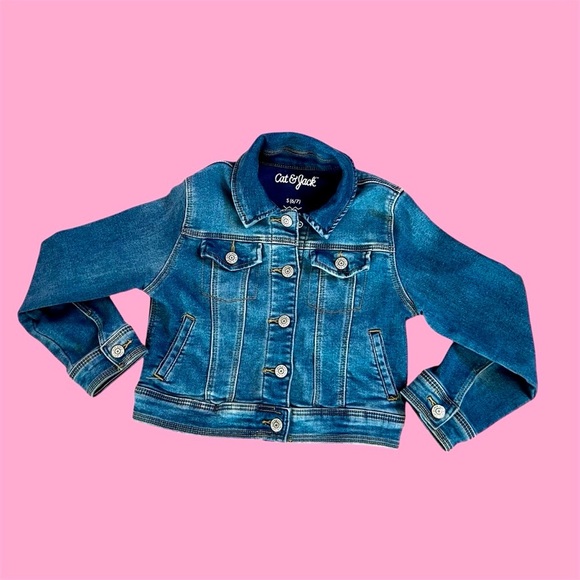 Cat & Jack Stretchy Denim Blue Jean Jacket Size S 6/7 - Picture 1 of 4